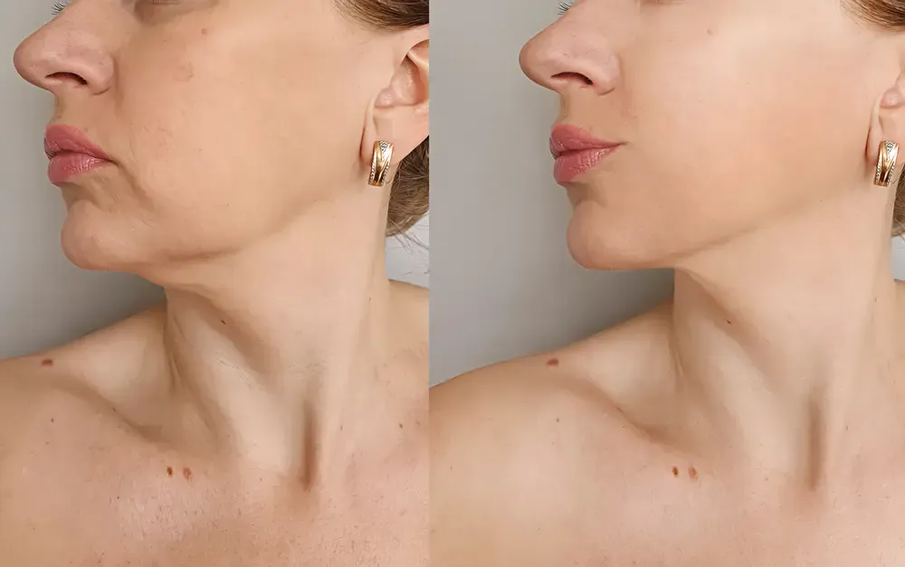 Illustration showing areas like chin and abdomen suitable for fat dissolving injections in London